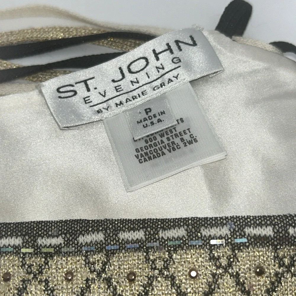 St John Evening by Marie Gray Beaded Metallic Sash Belt Ivory Black Gold VTG USA